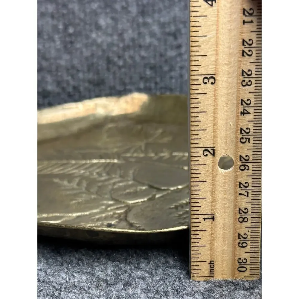 Vintage MCM brass botanical embossed trinket catchall dish Collini Italy footed